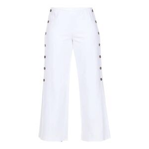 NEON BUDDAH Wide Leg Pants Cropped White Button Yoga Boho‎ MEDIUM